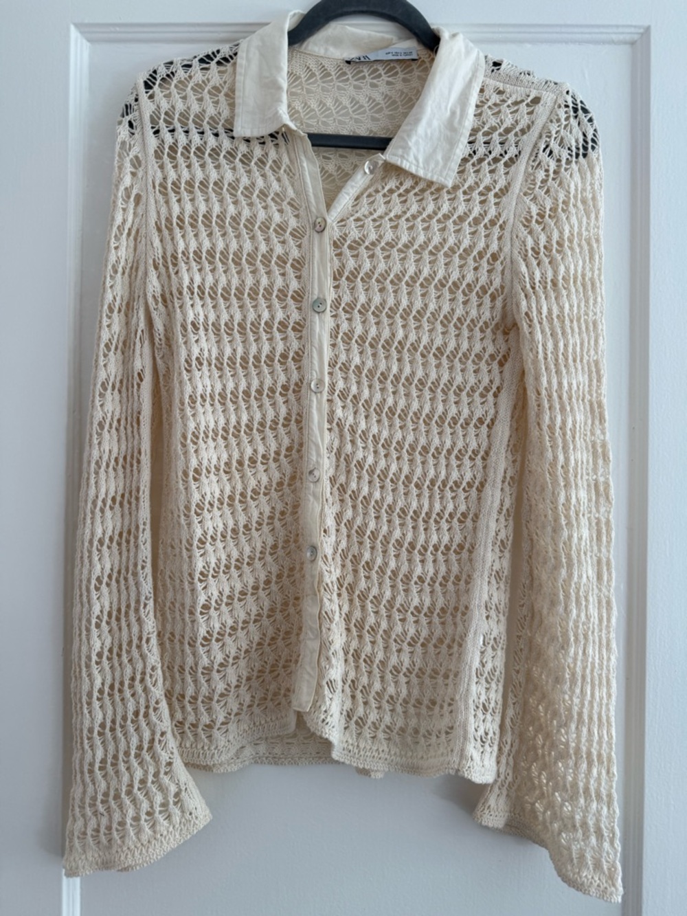 Zara Cream Open Knit Button Down